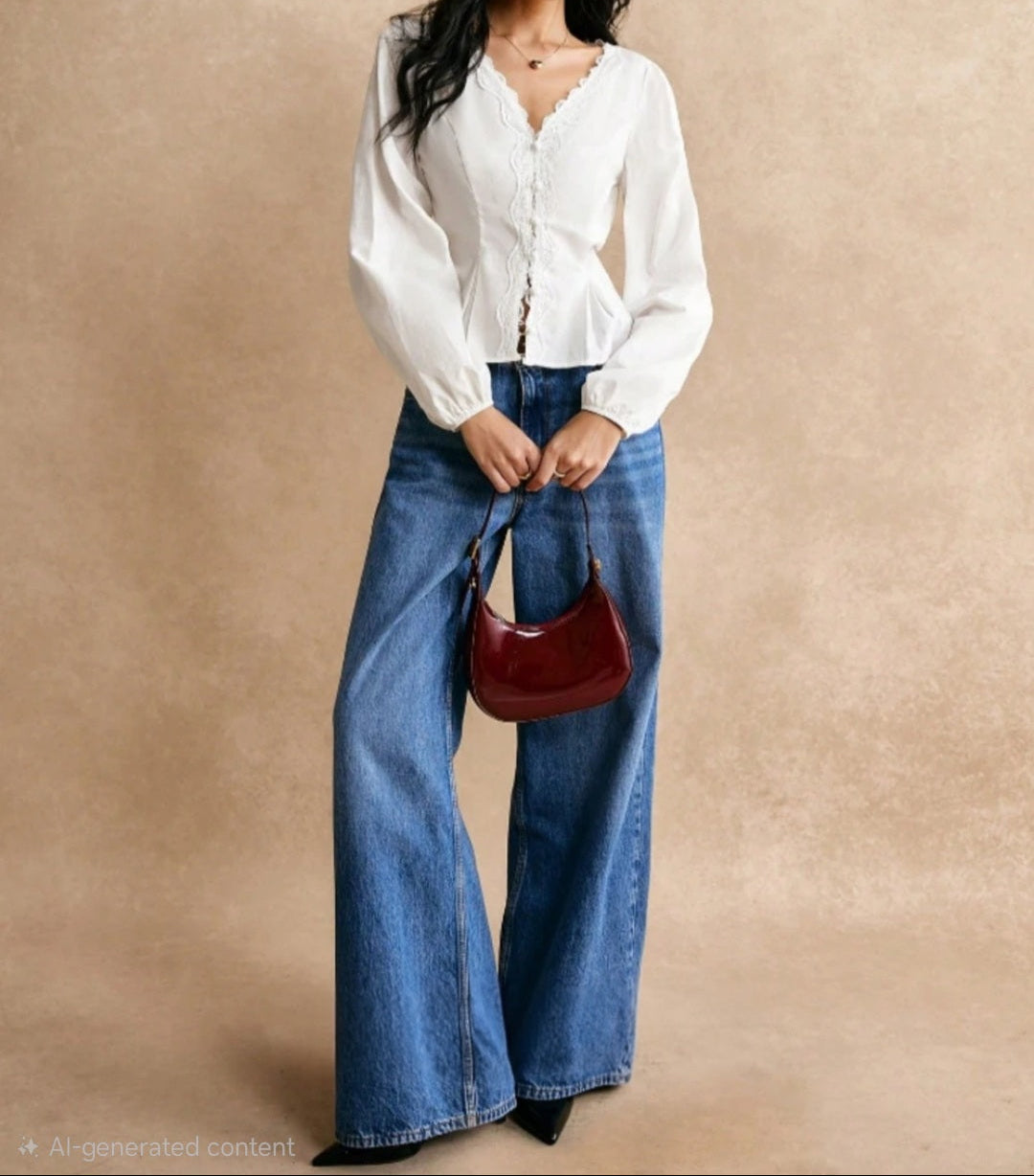 Lace Trimmed Blouse with Cinched Waist