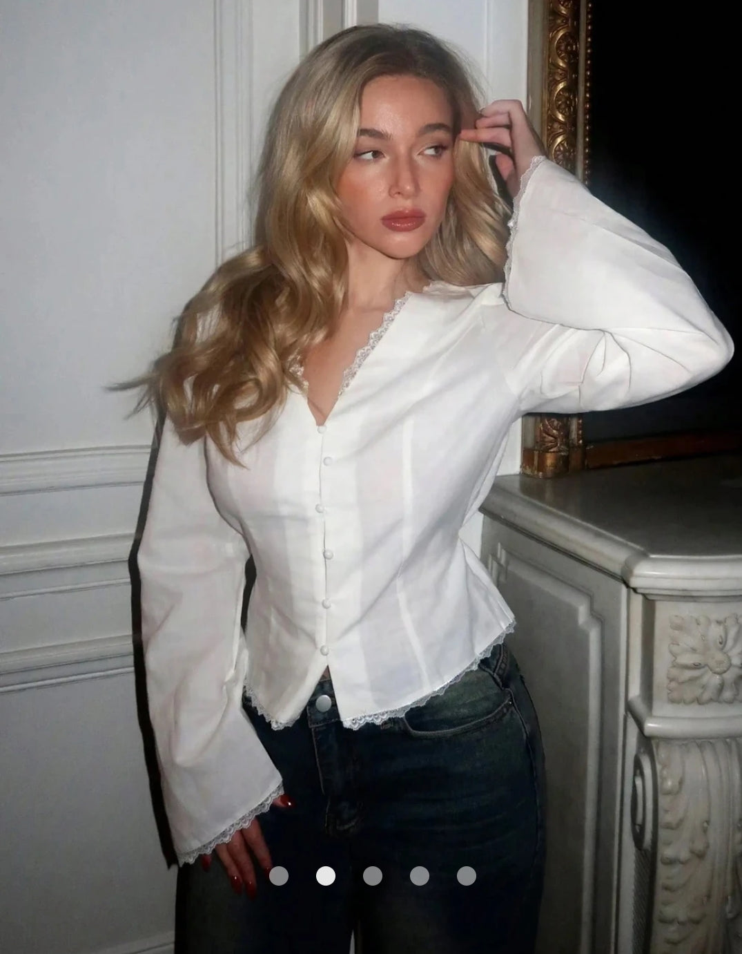 Lace-trimmed Placket Blouse