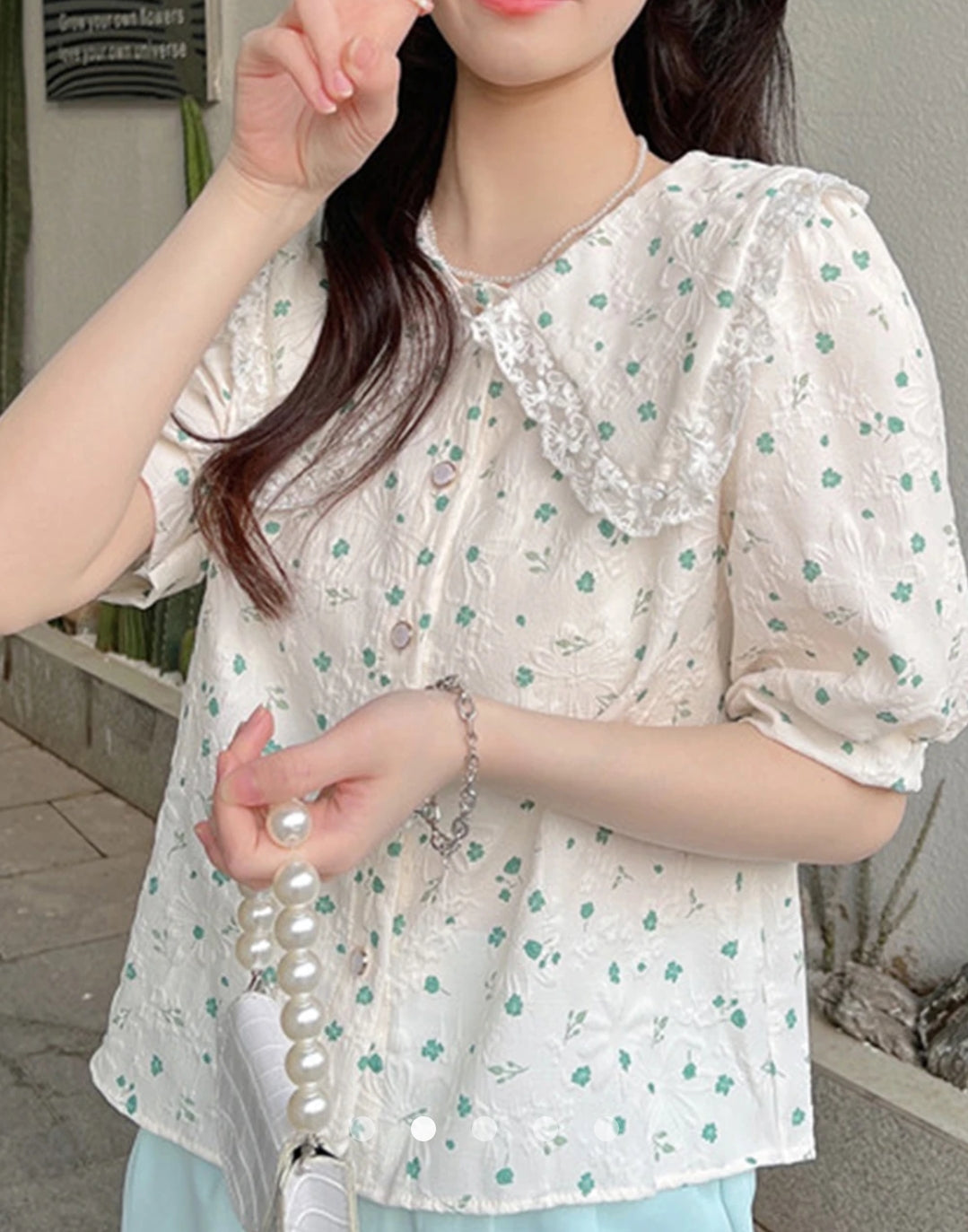 Lace Trim Puff Sleeve Blouse