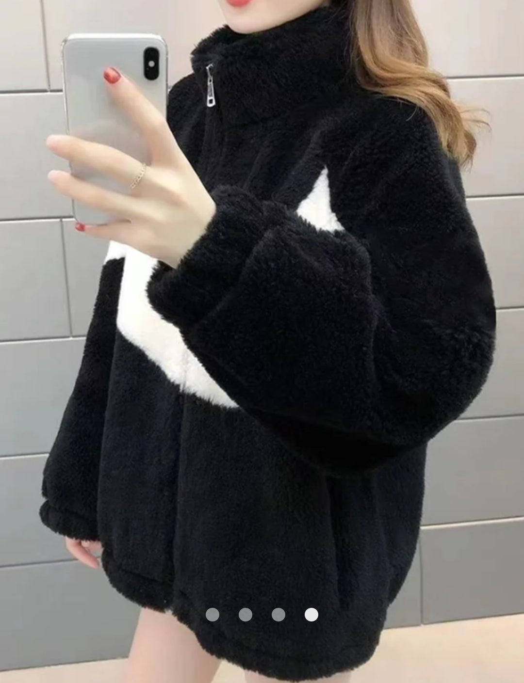Contrast Faux Fur Coat