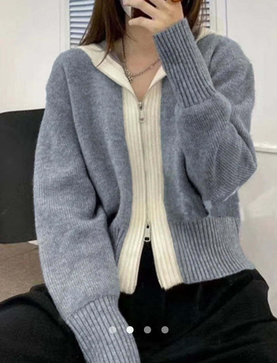 Double Zipper Sailor Collar Cardigan