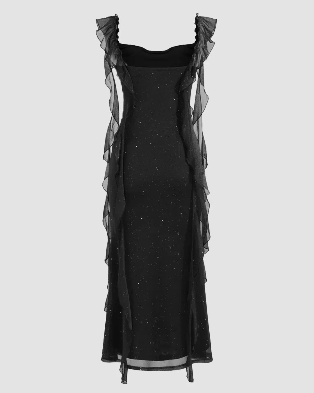 Black Ruched Ruffle Dress