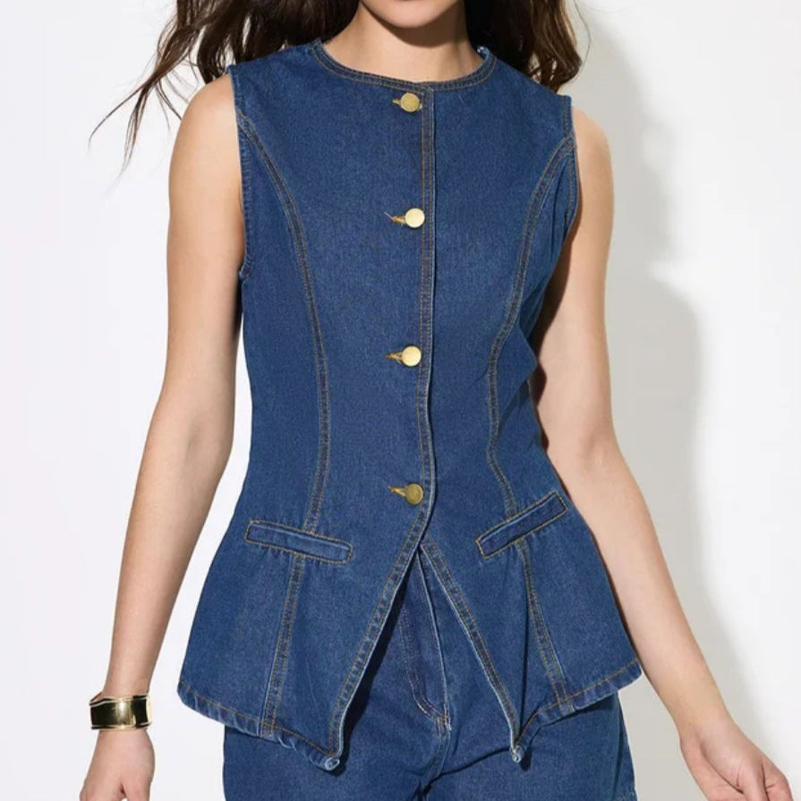 Buttoned Denim Waistcoat