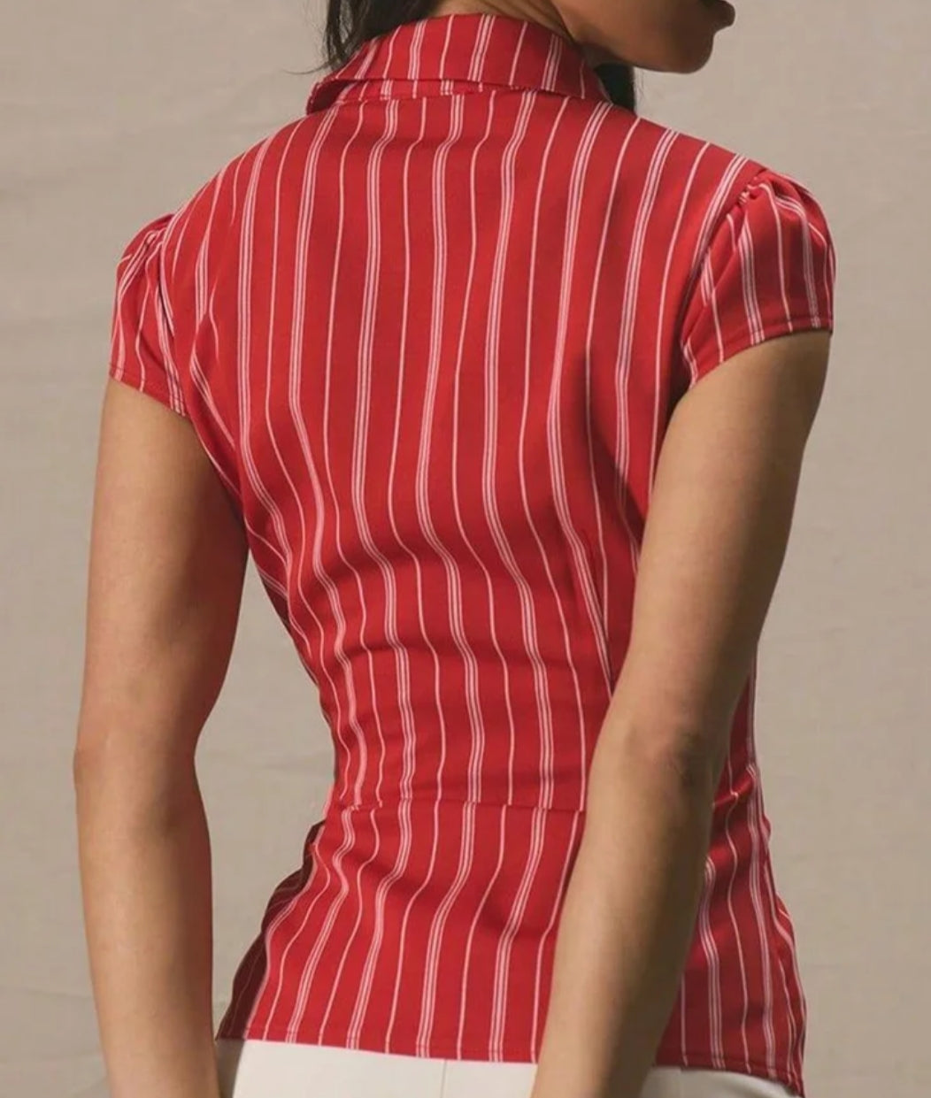 Fitted Waist Casual Striped Shirt