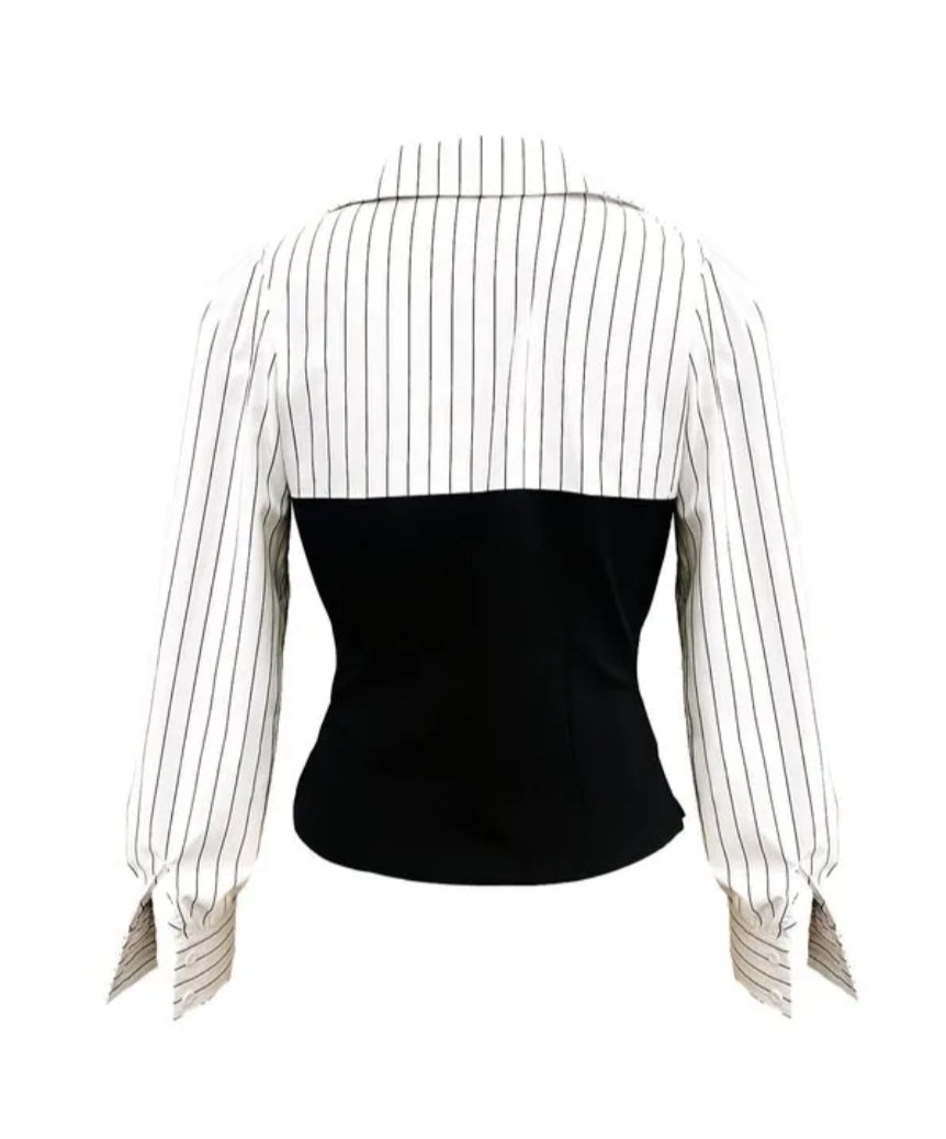 Fake Two-piece Contrast Waist Blouse