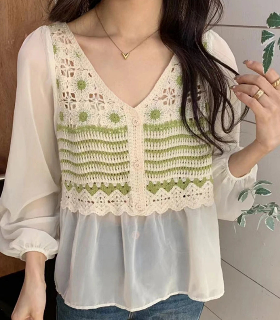 Sweet Lantern Sleeve Cutout Hip Length Top