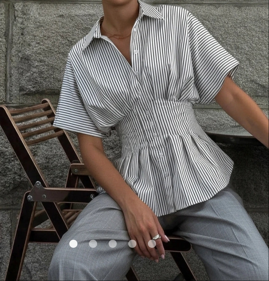 Waist Pleated Lace Blouse