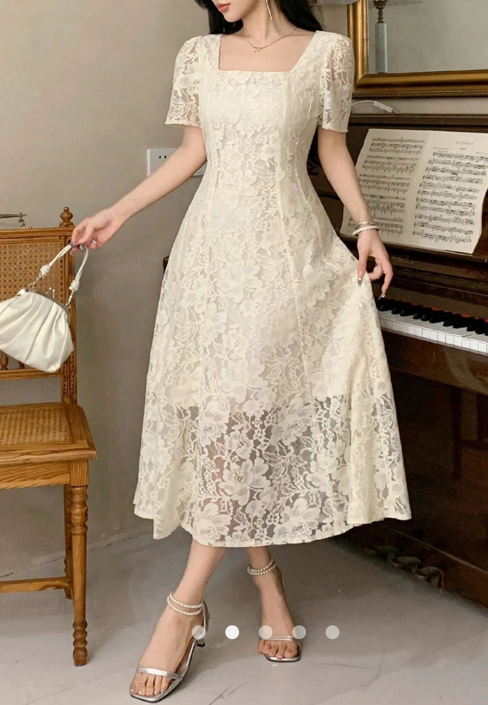 Lace-trimmed A-Line Dress