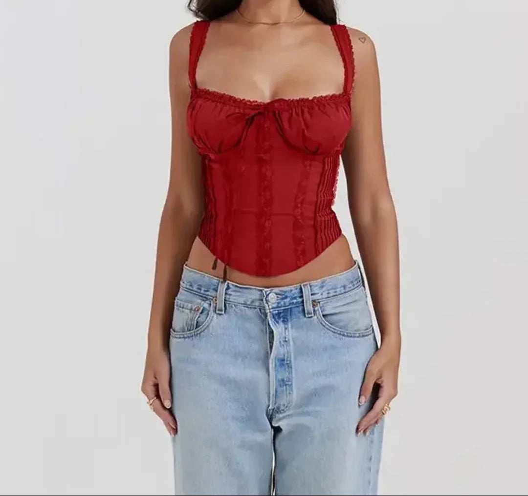 Sweetheart Neck Lace Detail Sleeveless Corset