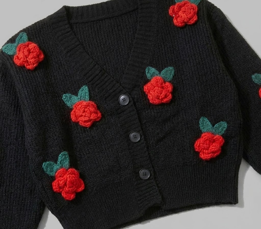 3D Floral Knit Cardigan