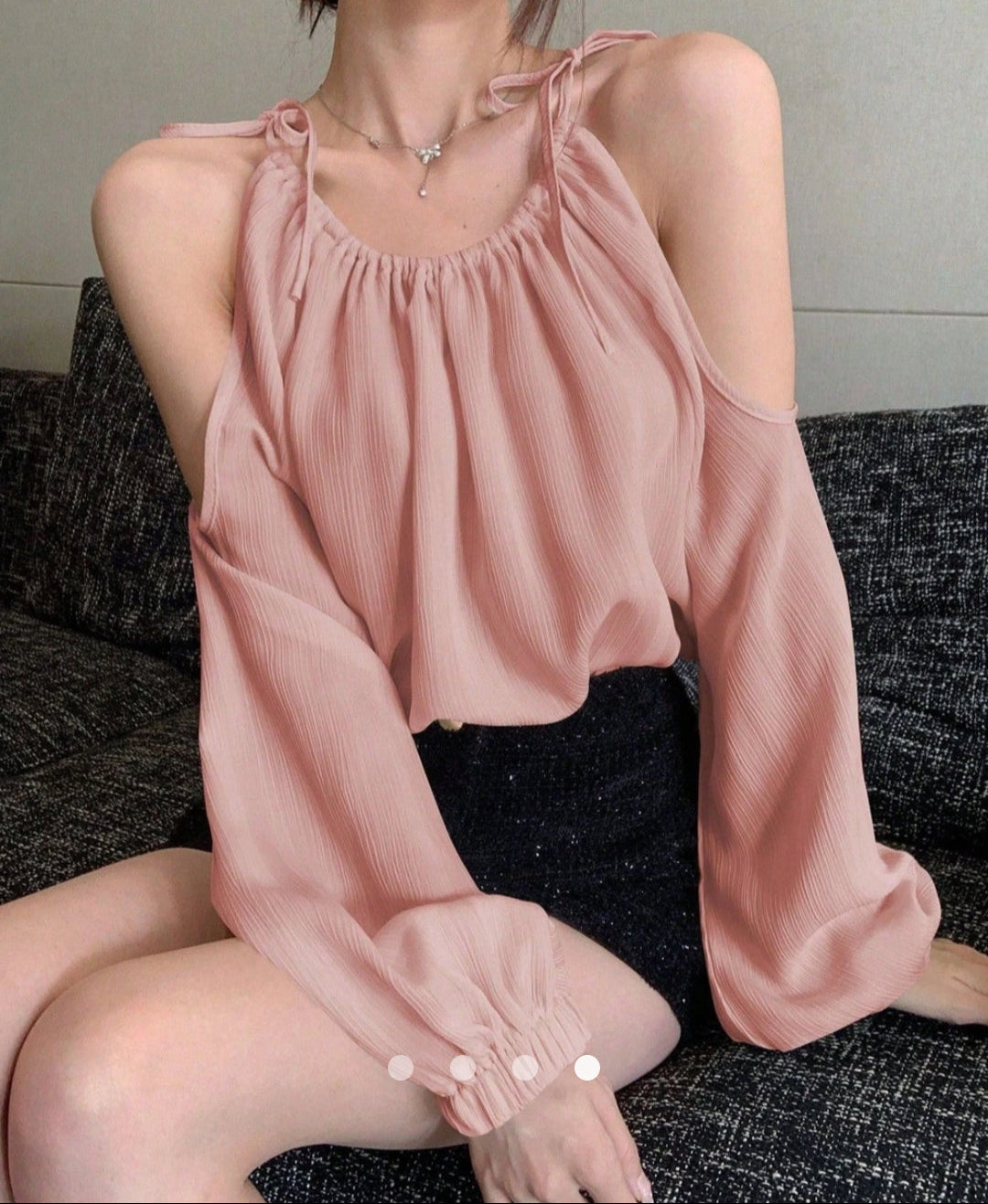 Sweet Lantern Sleeve Cutout Oversized Top