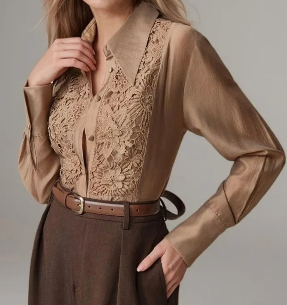 Elegant Lace Applique Collage Blouse
