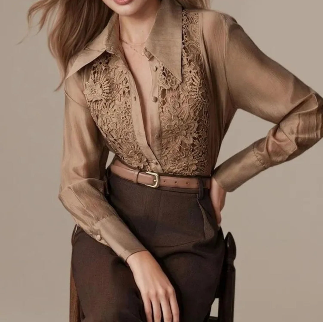 Elegant Lace Applique Collage Blouse