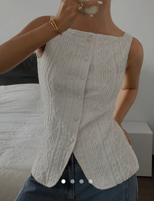French Waistcoat Sleeveless Hip Length Top