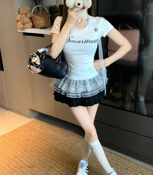 Lace-trimmed Pullover T-Shirt