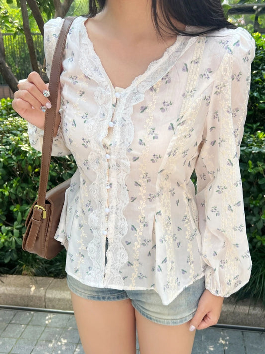 Lace Trimmed Textured Blouse