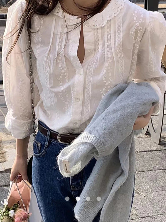 Lace Trimmed Placket Blouse