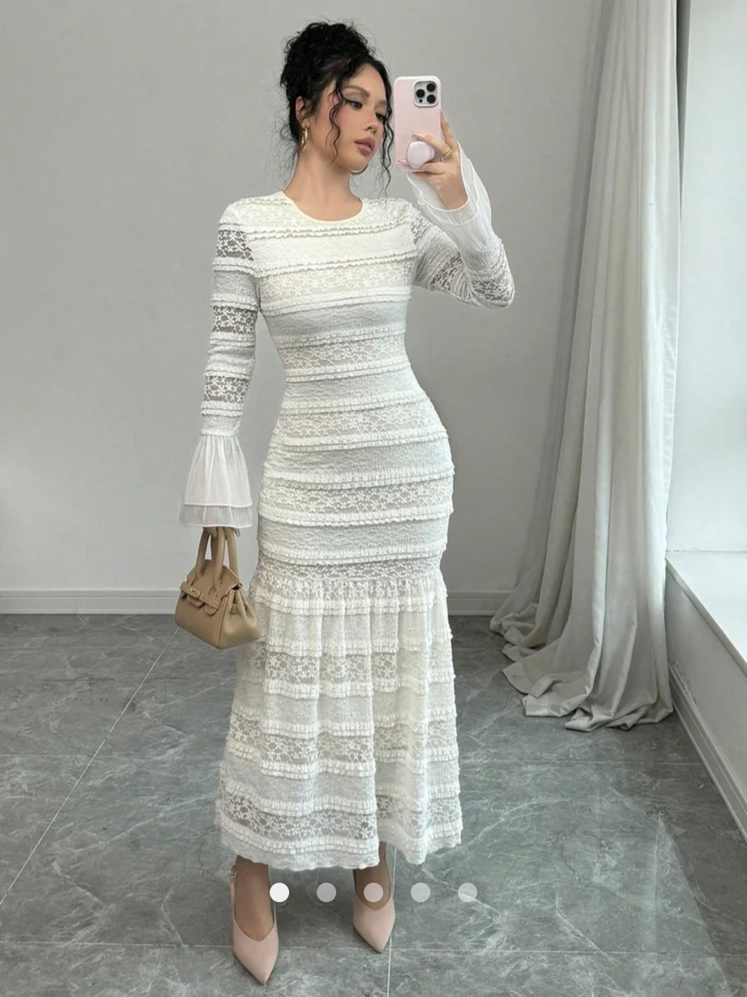 Casual Bodycon Bell Sleeves Gathered Dress