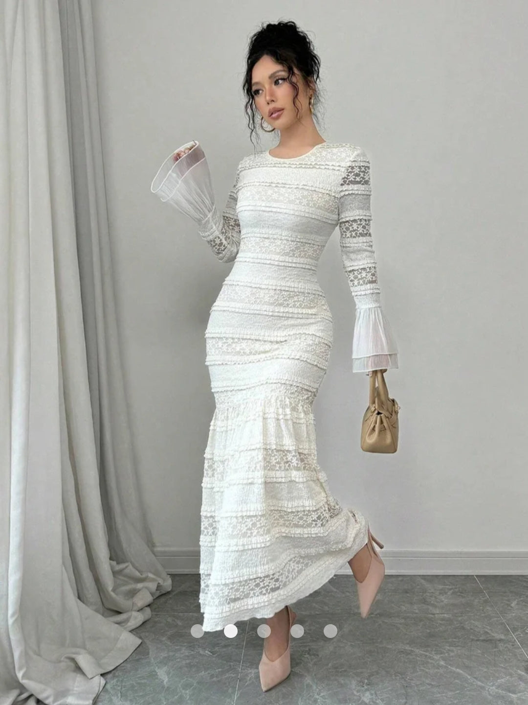 Casual Bodycon Bell Sleeves Gathered Dress