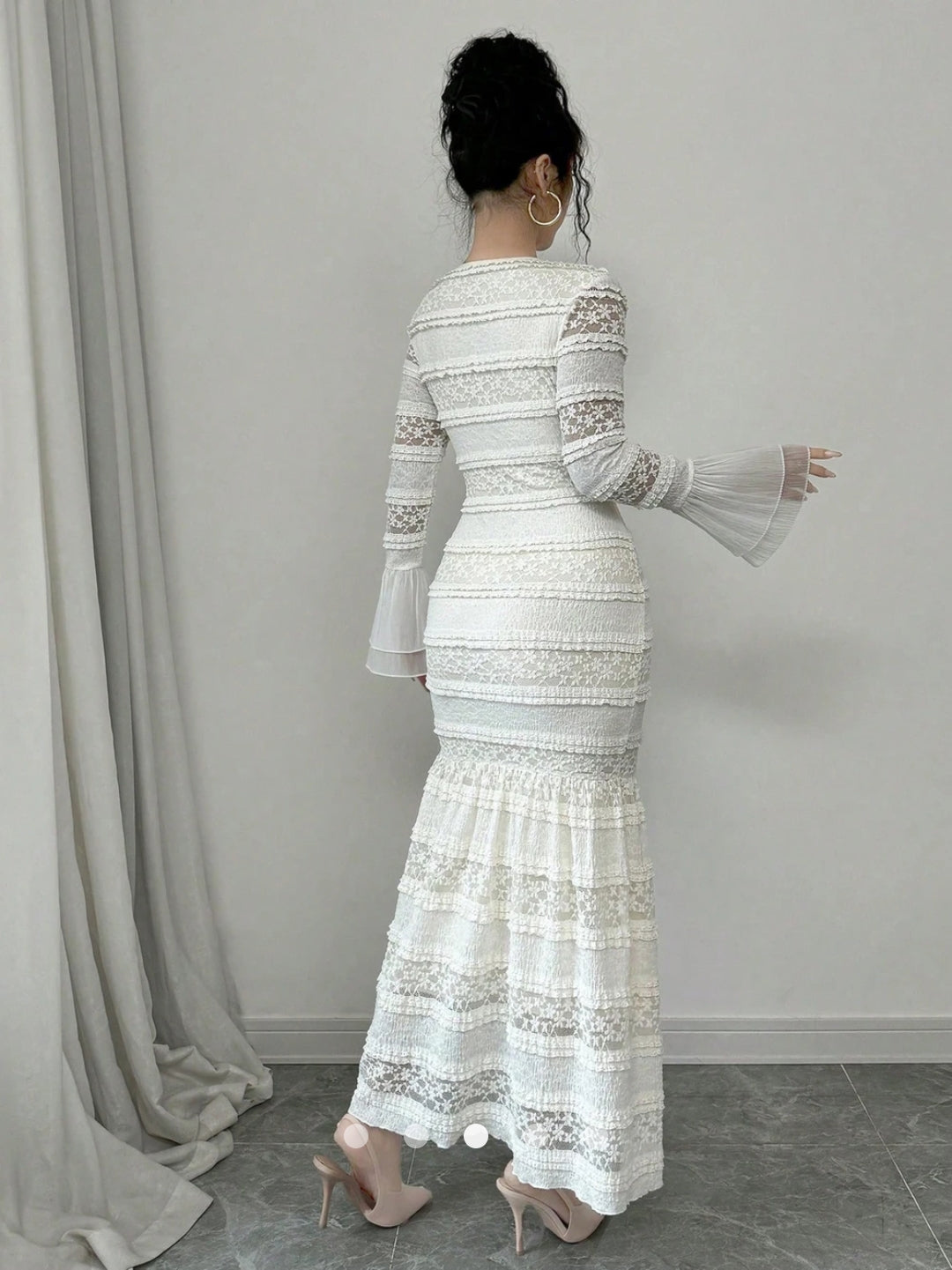 Casual Bodycon Bell Sleeves Gathered Dress