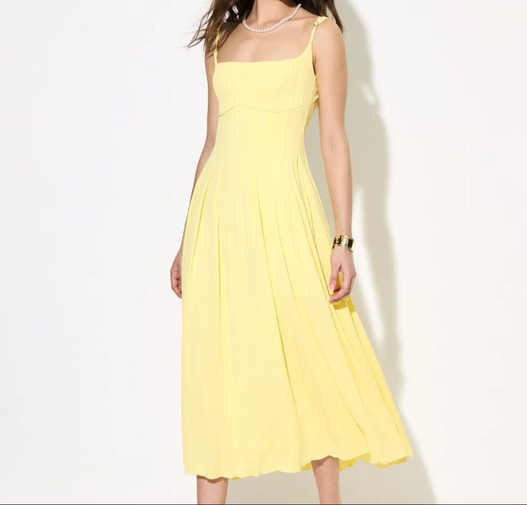 Summer Side Pleated Textured Midi Dress
