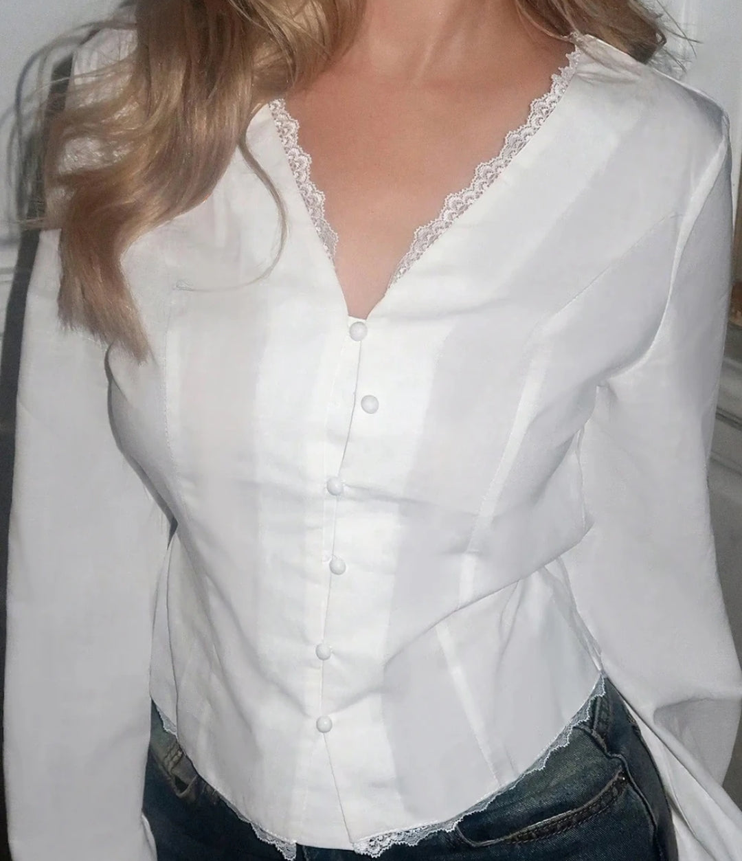 Lace-trimmed Placket Blouse