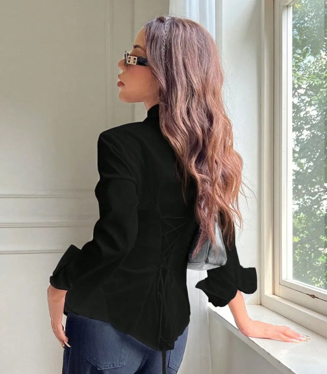 Lace Up Placket Blouse