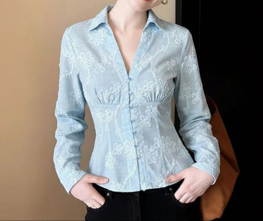Romantic Flora Jacquard Textured Blouse