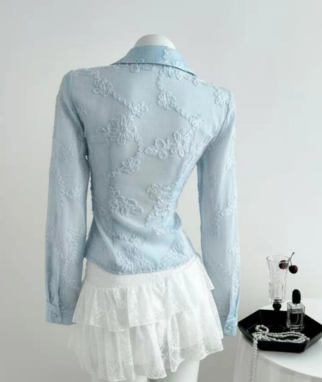 Romantic Flora Jacquard Textured Blouse