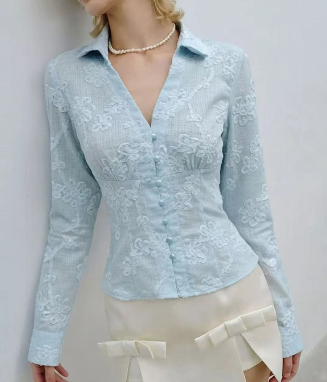 Romantic Flora Jacquard Textured Blouse