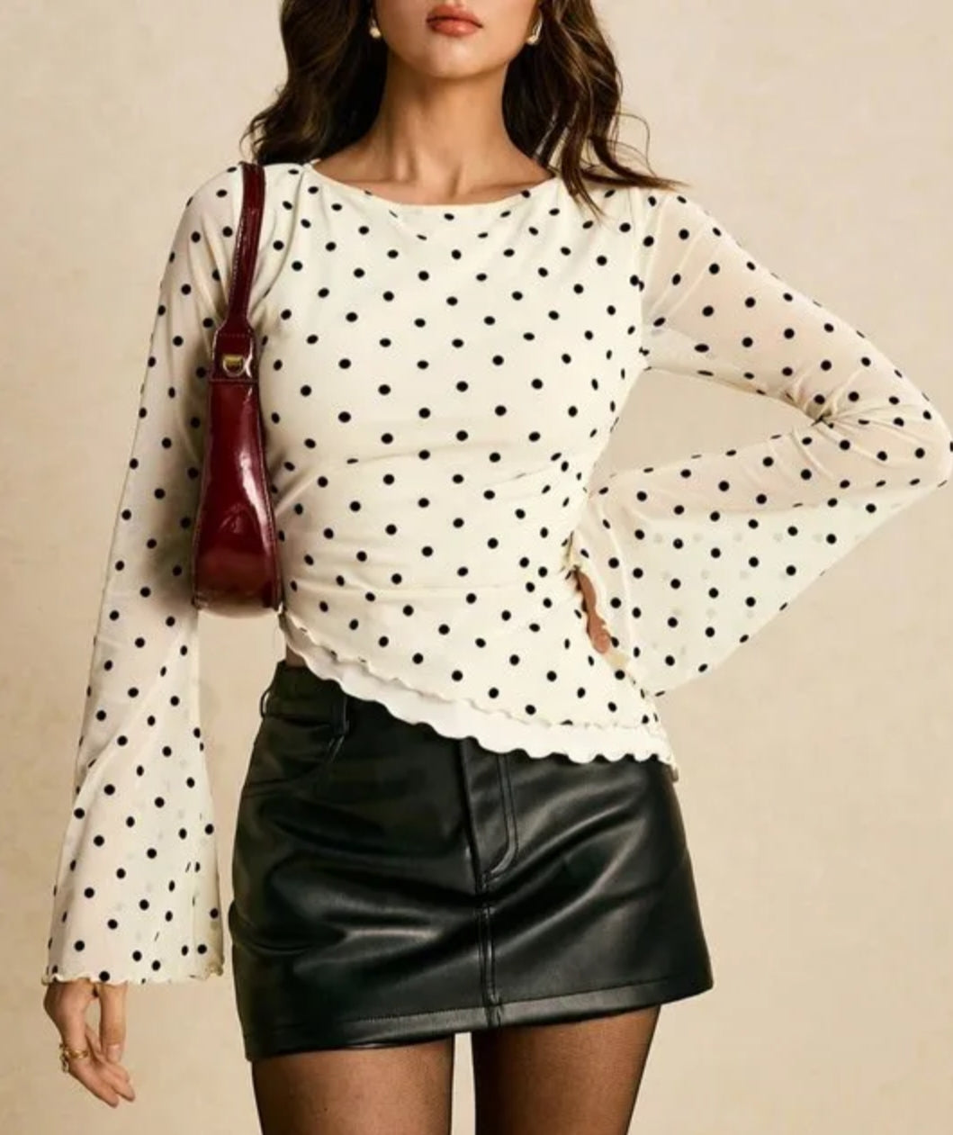 Polka-Dot Mesh Asymmetric Top