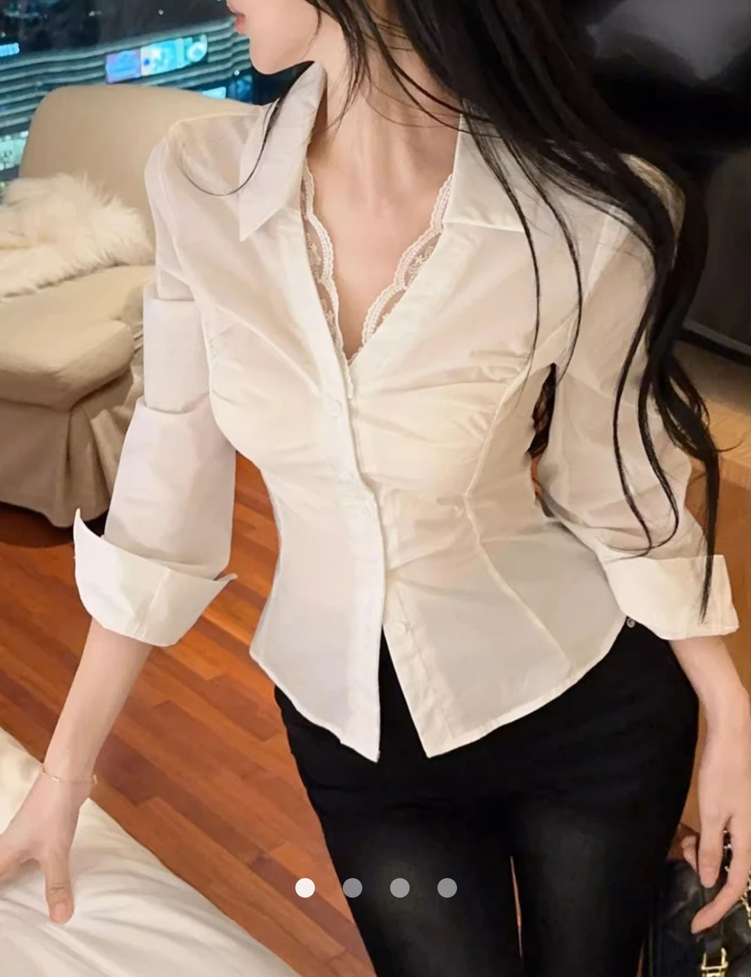 Lace Trimmed Placket Blouse