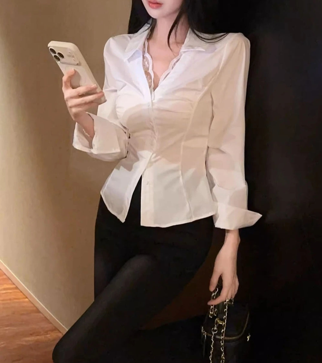 Lace Trimmed Placket Blouse