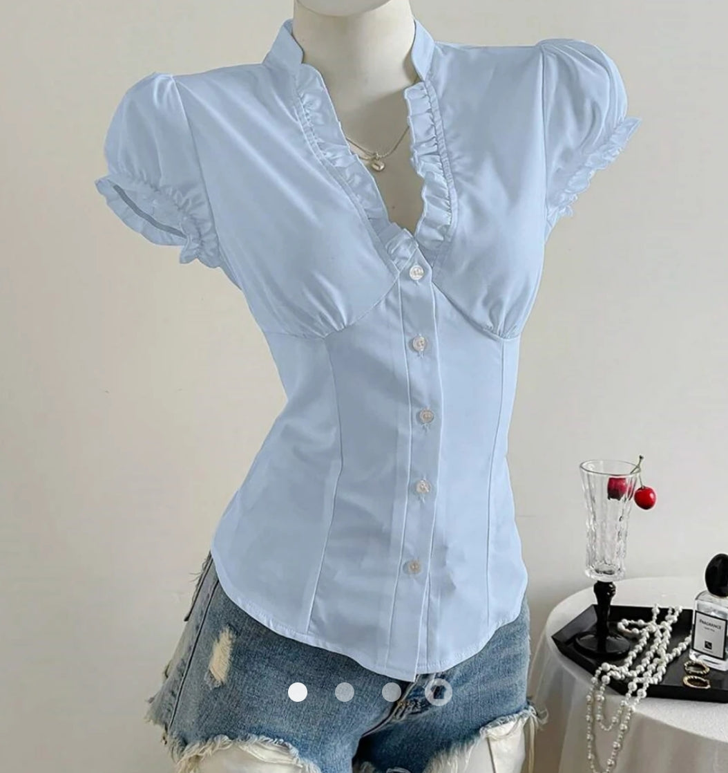 Ruffle Placket Blouse