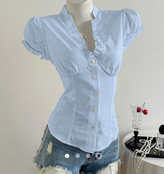 Ruffle Placket Blouse