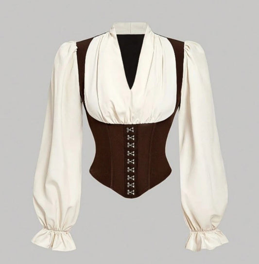 Vintage Brown & Cream Corset Blouse