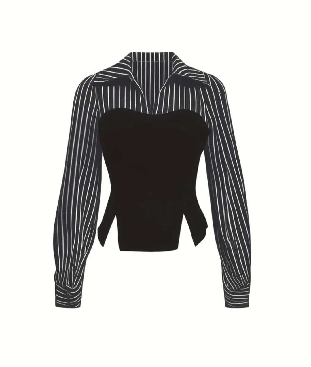 Fake two-pieces contrast waist blouse