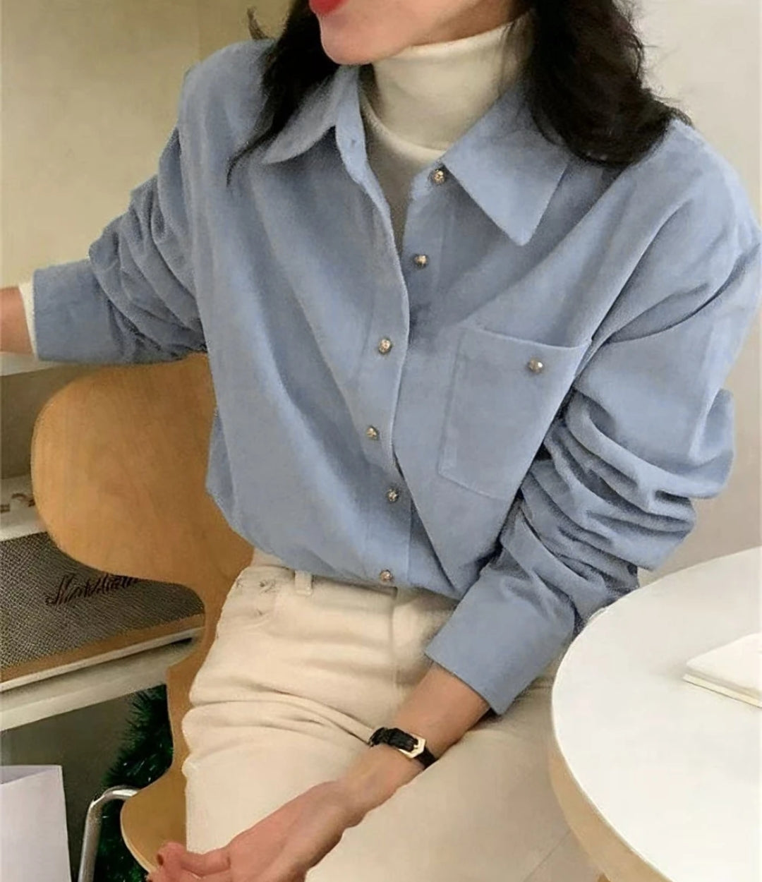 Corduroy Placket Blouse