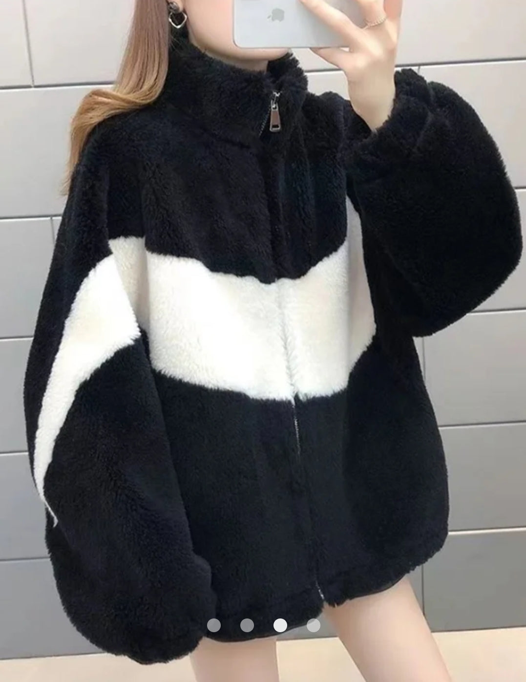Contrast Faux Fur Coat