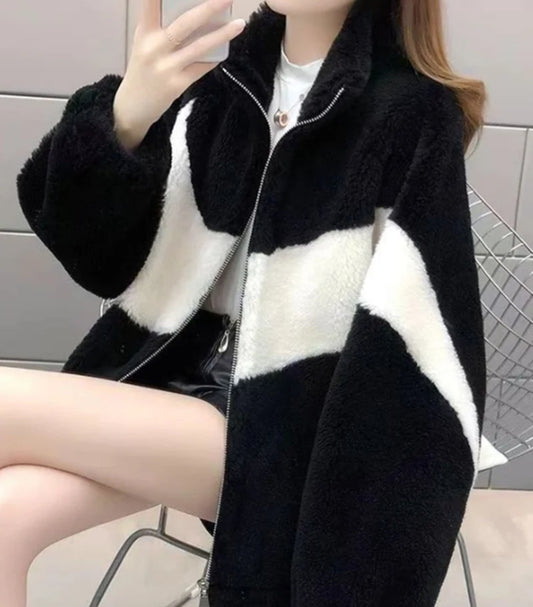 Contrast Faux Fur Coat