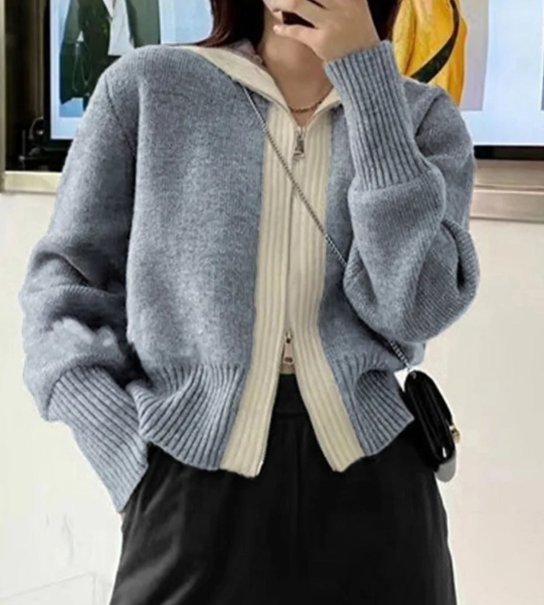 Double Zipper Sailor Collar Cardigan