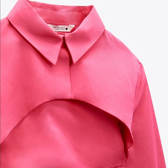 ZARA Long Sleeve Poplin Crop Top