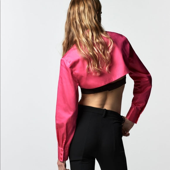 ZARA Long Sleeve Poplin Crop Top