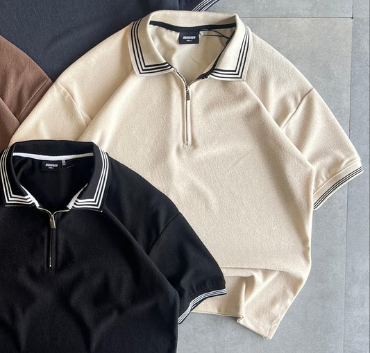 Beige Premium Oversized Polo T-Shirt