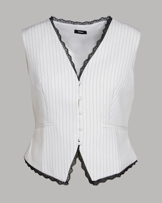 Pinstripe Button Down Tailored Waistcoat in White