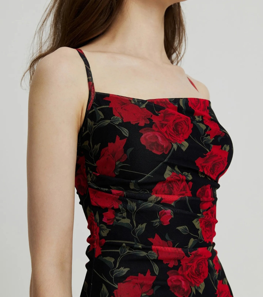 Long Gathered Sheer Cami Dress