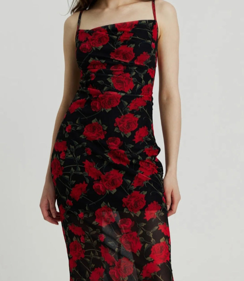 Long Gathered Sheer Cami Dress