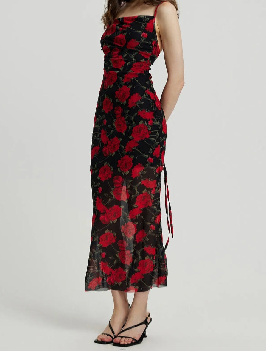 Long Gathered Sheer Cami Dress