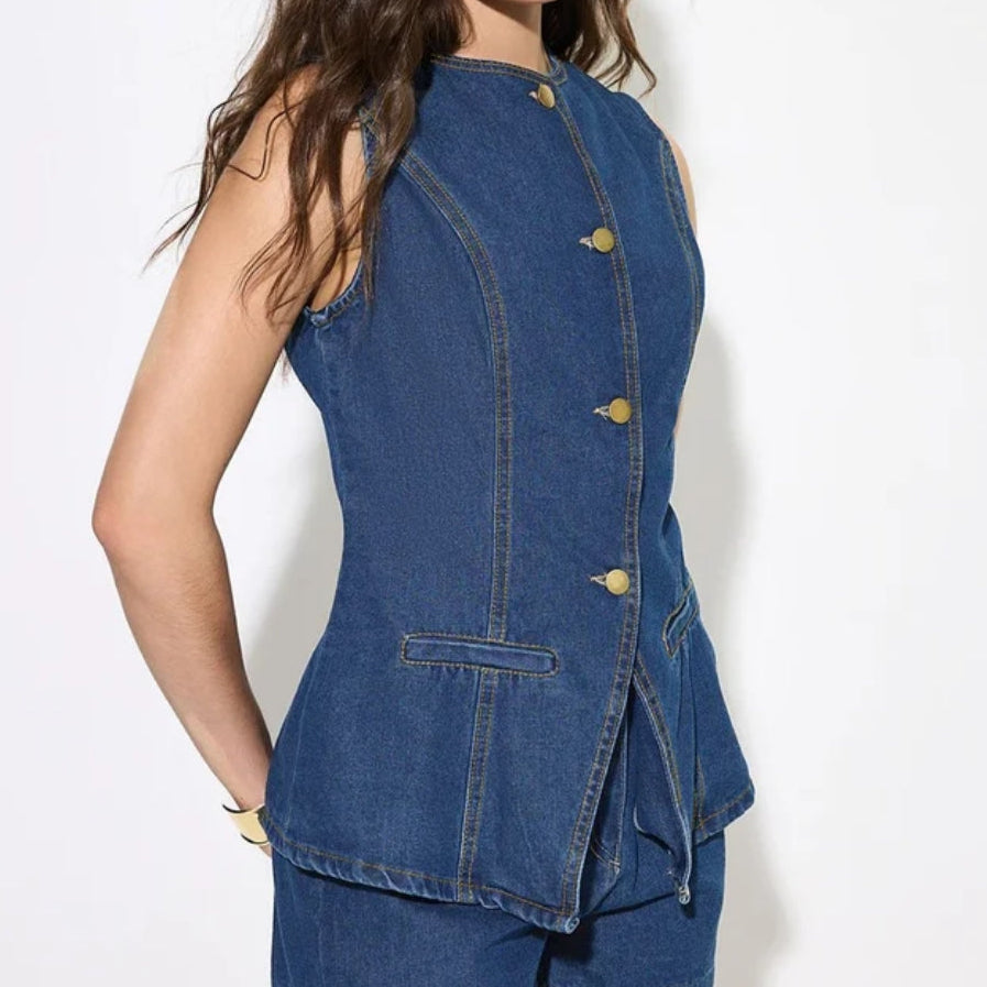Buttoned Denim Waistcoat