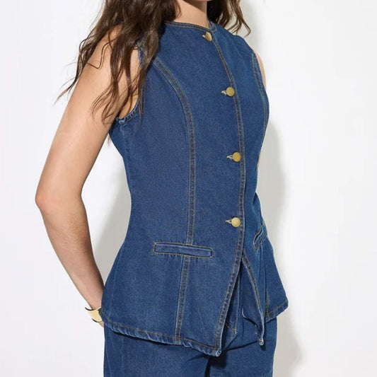Buttoned Denim Waistcoat